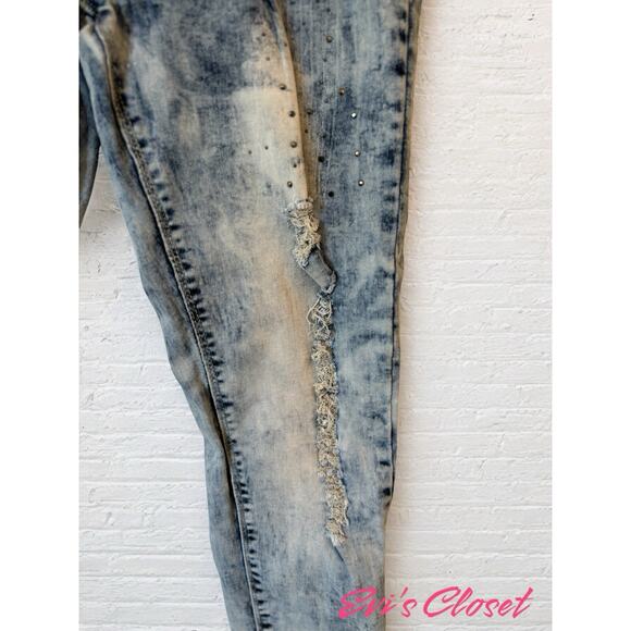 BAMBOO Jeans Distressed 7 8 Skinny With Rhinestones Light Weight Skinny Legs - Picture 5 of 14